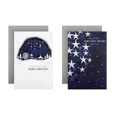 Abbildung von Hallmark Weihnachtskarten für Wohltätigkeitsorganisationen, 12 Karten in 2 modernen Sternenhimmel Designs