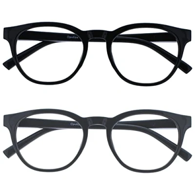 Abbildung von OPULIZE Blu Lesebrille Blaulichtfilter 2er Pack Cool Rund Rahmen Federscharniere Verbessern Den Schlaf Computer Gaming Entspiegelt Schwarz Grau Herren Damen BB5 17 +1.50