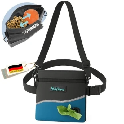 Abbildung von PetLove Leckerlibeutel für Hunde Futterbeutel mit Magnetverschluss Inklusive Kotbeutelspender &amp; verwendbar als Bauchtasche Türkis