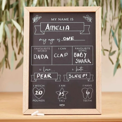 Abbildung von Ginger Ray Botanical Baby Shower Meilenstein Kreidetafel, personalisierbar