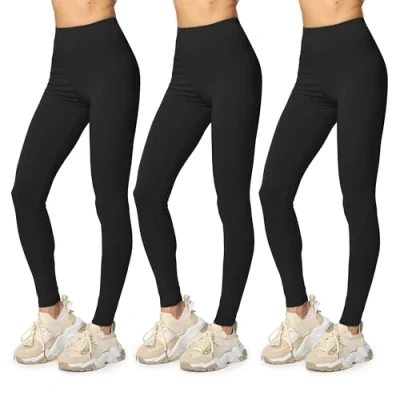 Abbildung von Merry Style Damen Leggings Baumwolle für das ganze Jahr Bequeme Blickdicht Ideal Yoga Sport Gym und Freizeit MS10 198 (Schwarz 3 er Pack, XL)