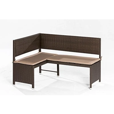 Abbildung von gartenmoebel einkauf Eckbank Graz 148x100cm, Stahl + Polyrattan Mocca, mit Auflage Creme