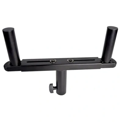 Abbildung von QTX Verstellbarer 35 mm T Bar Doppel Lautsprecherständer Adapter mit 490 maximaler Ausbreitung und 20 kg Tragkraft pro Halterung, robuste Stahlkonstruktion, Schwarze Oberfläche