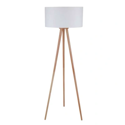 Abbildung von Lindby Stehlampe Charlia, Leuchtmittel nicht inklusive, Skandinavisch, Gummibaumholz, Stoff, holz hell, weiß, 1 flammig, E27