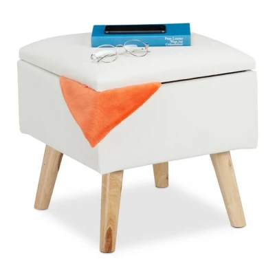 Abbildung von Relaxdays Sitzhocker mit Stauraum, aus Kunstleder, HxBxT: 40 x cm, Deckel, Sitzwürfel gepolstert, weiß, 1 Stück