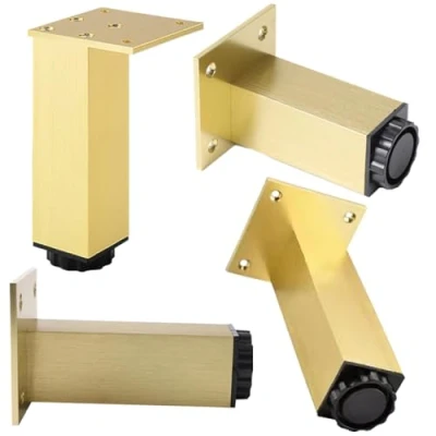 Abbildung von SZLXJMFL Tischbeine Gold, Möbelfüße, 4 Stück Tischfüße, Quadrat, Höhenverstellbar Höhe: 6 40cm Eloxierte Oberfläche Couchtisch/TV Tisch/Kommode/Nachttisch Beine Aluminiumlegierung 6cm/2.4in