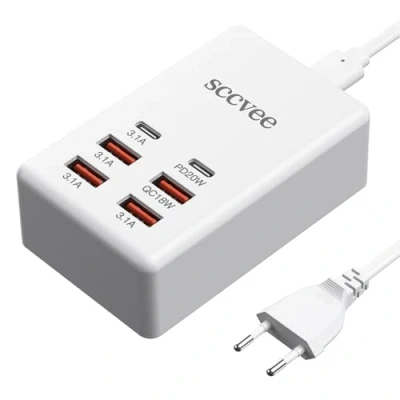 Abbildung von USB C Ladegerät, 55W 6 Port Ladegerät Halter Multi Ladestation Desktop 2 4 A Kompatibel mit iPhone/Samsung/Google/Xiaomi/Oppo/Tablet und so weiter.