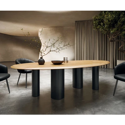 Abbildung von Esstisch Edge Oval 280x130x2,5 Eiche Natur Pilier Metall Schwarz Flow
