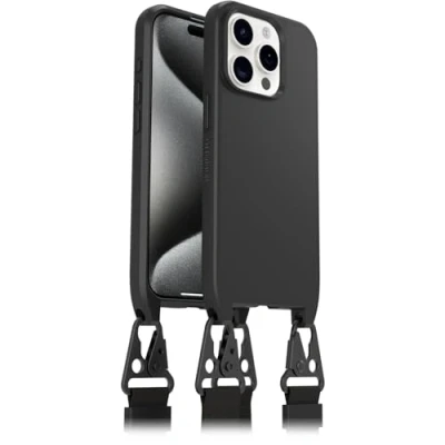 Abbildung von OtterBox React Lanyard Hülle mit MagSafe für iPhone 15 Pro, schützende verstellbarem und abnehmbarem Handyband, Getestet nach Militärstandard, Schwarz, Keine Einzelhandelsverpackung