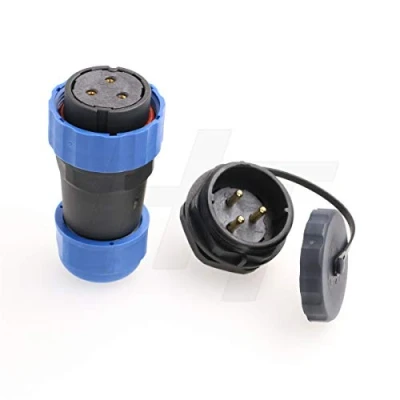 Abbildung von HangTon HE29 3 poliger Stecker aus Kunststoff, 45 A, wasserdicht, IP68, rund, Luftfahrt Kabelstecker + Steckerbuchse für industrielle Geräte