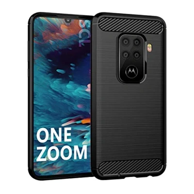 Abbildung von SCL Hülle Für Motorola One Zoom Moto Handyhülle Exquisite Serie Carbon Design Schutzhülle mit Anti Kratzer und Stoß Absorbtion Technologie [Schwarz]