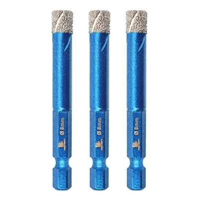 Abbildung von Diamantbohrer fliesenbohrer set 8mm BRSCHNITT 3 Stück Sechskant Schaft Lochsäge für Keramik, Granit, Glas, Porzellan, Fliesen, Feinsteinzeug, Mauerwerk, Marmor.