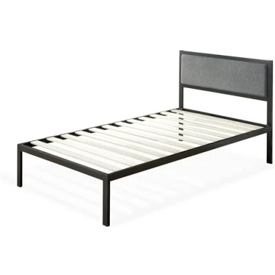 Abbildung von Zinus Korey Bett 90x200 cm Höhe 36 mit Stauraum unter dem Metall Plattform Bettgestell gepolstertem Kopfteil Schwarz und Grau