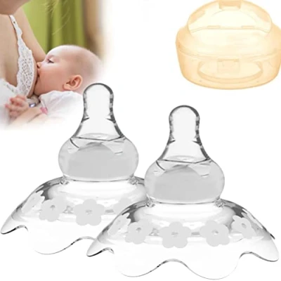Abbildung von Kangmeile Brustwarzenschutz, Silikonspitzen, Premium Nipple Shield, ungiftig, zur Vorbeugung und Pflege von Brustwarzenbrüchen während des Stillens, 2 Stück