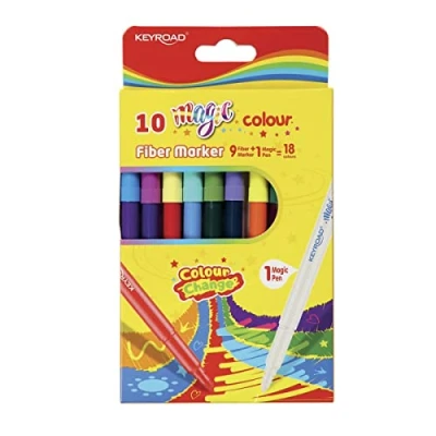 Abbildung von Keyroad Schulfilzstifte Filzstifte Magic Colour / 9 Stck. und 1 = 18 Farben/Fasermaler/mit Loch zum Aufhängen/Erwachsene Kinder/Perfekt für Schularbeiten/Kindersicher