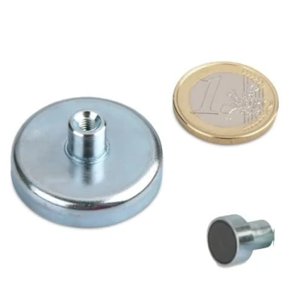 Abbildung von Magnosphere 5 x Ferrit Flachgreifer Ø 32,0 mm 7,0 mit Gewindebuchse M4 8 hält 8,0 kg Stück Topfmagnete Gewinde Buchse (Innengewinde)