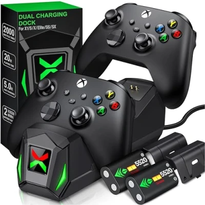 Abbildung von Ladestation für Xbox One Akkupack mit 2X 5520mWh wiederaufladbar One/Xbox Series X/S Elite,Duale Controller 4 Akkuabdeckungen
