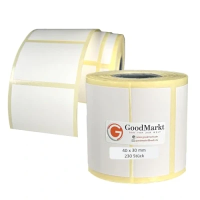Abbildung von GoodMarkt Etikettenrolle 40x30mm Selbstklebende Thermo Etiketten auf Rolle 230 Labels, Adressetiketten Haushaltsetiketten Bedruckbar Aufkleber für Büro Küche