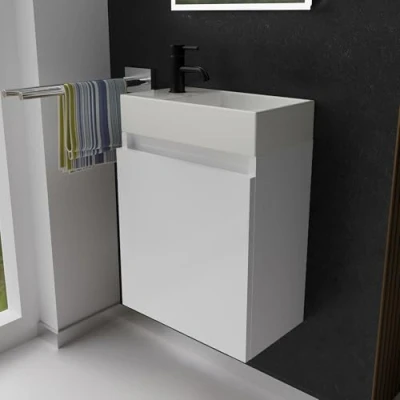 Abbildung von Alpenberger Badmöbel Set Gäste WC Waschbecken mit Unterschrank Badschrank Hängend, (2 tlg. Waschtisch Weiß, Waschbeckenunterschrank Softclose), Waschplätze für Kleine Bäder Hängend und Vormontiert