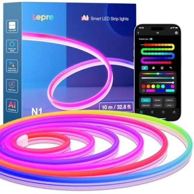 Abbildung von Lepro AI Neon LED Strip N1, 10m Streifen mit App Steuerung,DIY Shape,Musik Sync,funktioniert Alexa&amp;Google Assistant,Neon Lichtband für Wohnzimmer,Wand Deko,Party,KI Lichtdesign Assistent
