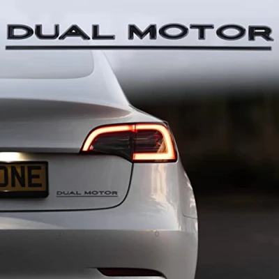 Abbildung von Dual Motor Emblem Auto Aufkleber Dekoration Fit für Modell 3 Y X S Abzeichen (Hellschwarz)