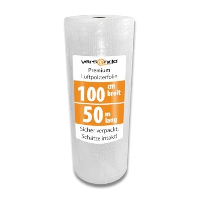 Abbildung von versando Premium Luftpolsterfolie 50m x 1m Versand, Verpackung, Umzug Noppenfolie Bubble Wrap LPF Rolle