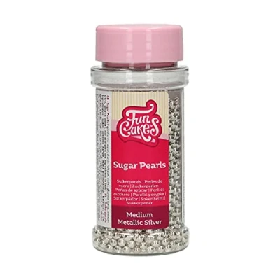 Abbildung von FunCakes Zuckerperlen Mittel Metallic Silber: Kuchenstreusel, guter Geschmack, perfekt zum Dekorieren von Kuchen, essbare Zuckerperlen. 80 g.
