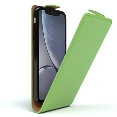 Abbildung von EAZY Case Hülle kompatibel mit iPhone XR Flip Cover zum Aufklappen, Handyhülle aufklappbar, Schutzhülle, Flipcover, Flipcase, Flipstyle vertikal klappbar, aus Kunstleder, Grün