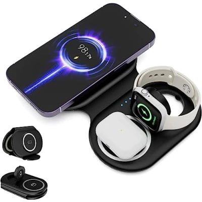 Abbildung von Tiergrade 3 in 1 Kabelloses Ladegerät für Apple Geräte, Magnetische Faltbare Ladestation, Reiseladegerät iPhone 14/13/12 Serie, AirPods 3/2/Pro/Pro2, iWatch (Adapter im Lieferumfang) Schwarz