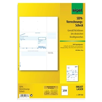 Abbildung von SIGEL ZV532 SEPA Verrechnungs Schecks, A4, 250 Blatt