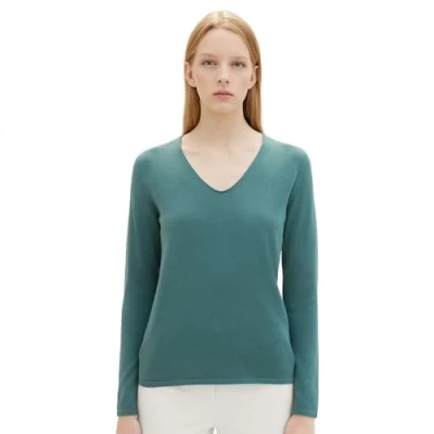 Abbildung von TOM Tailor Basic Vneck Strickpullover, Damen, Größe: XS, Sea pine green