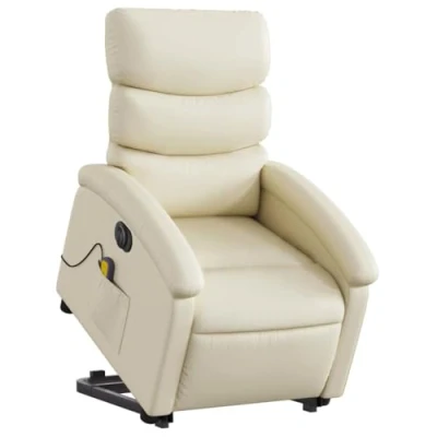 Abbildung von vidaXL Massagesessel, Sessel mit Aufstehhilfe Elektrisch, Relaxsessel Liegefunktion Vibrationsfunktion, Fernsehsessel Liegesessel Aufstehsessel, Creme Kunstleder