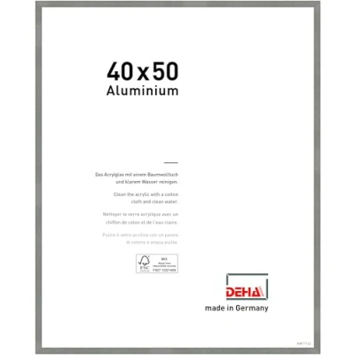 Abbildung von DEHA Design Bilderrahmen, 40 x 50 cm, Aluminium, Grau matt, Posterrahmen zum Aufhängen im Hoch &amp; Querformat, bruchsicheres Kunstglas, Tribeca