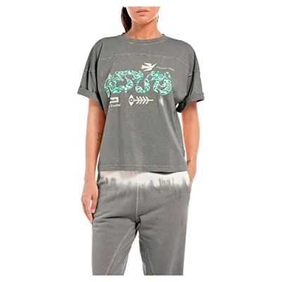 Abbildung von Replay Damen T Shirt Kurzarm mit Print, Nepaly Grey 585 (Grau), M