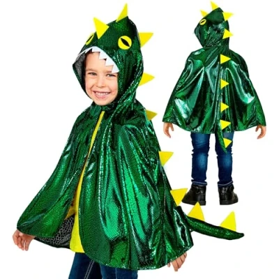 Abbildung von Widdmann Kostüm Drachen Poncho, Kapuzencape mit Echsenmusterung