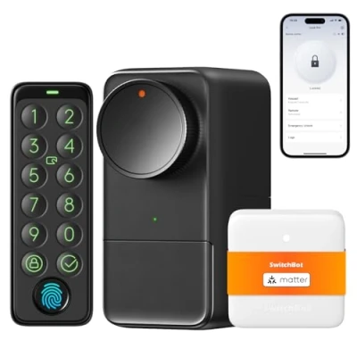 Abbildung von SwitchBot WLAN Smart Lock Pro mit Touchscreen Tastatur, Türriegelschlösser, Smartes Türschloss, Elektronisches Türöffner per App, Fingerprint, Code, Alexa, Google, unterstützt Matter