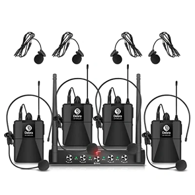 Abbildung von D Debra Wireless Microphone,AU400 UHF Funkmikrofonen System mit Bodypack Transmitter/Headset Funkmikrofon/Lavalier Ansteckmikrofonen für Gesang, Karaoke（4 (B)）