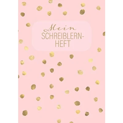 Abbildung von Mein SCHREIBLERN HEFT: Schreiblernheft A4 für Mädchen, Erstklässler und Schreibanfänger zum Schreiben lernen üben. Dreifach Lineatur 1. Klasse. Hübsches Goldkonfetti Design.