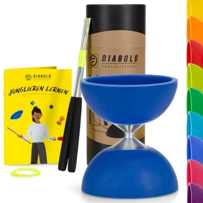Abbildung von Diabolo Freizeitsport Jonglier Set Basic mit (blau), Handsticks aus Aluminium, Ersatzschnur (160cm), Anleitung, Geschenk für Kinder &amp; Anfänger