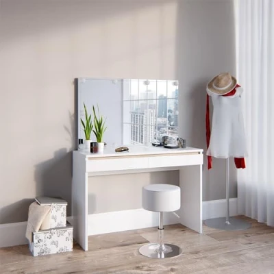 Abbildung von Vicco Schminktisch Emma, Weiß, 120 cm mit LED Beleuchtung und Hocker