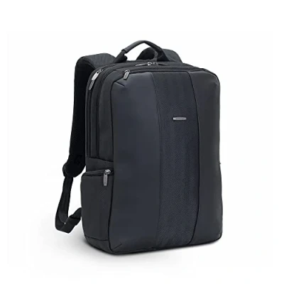 Abbildung von Rivacase Laptop Rucksack bis 15,6 Zoll leichter Stadtrucksack aus Polyester und Kunstleder mit extra gepolsterten Seiten ein Fach für Dokumente Tablet 10,1 Zoll/schwarz