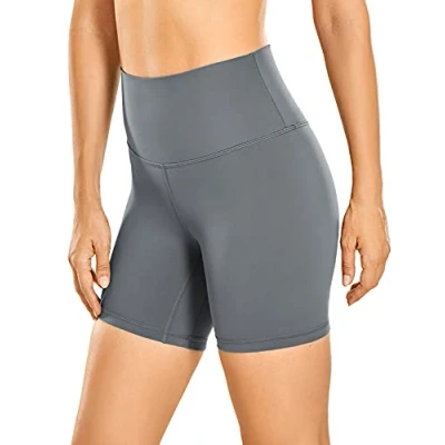 Abbildung von CRZ Yoga Naked Feeling Damen Kurze Leggings High Waist Blickdicht Fithess Shorts Radlerhose Sporthose 15cm Dunkler Kohlenstoff 40