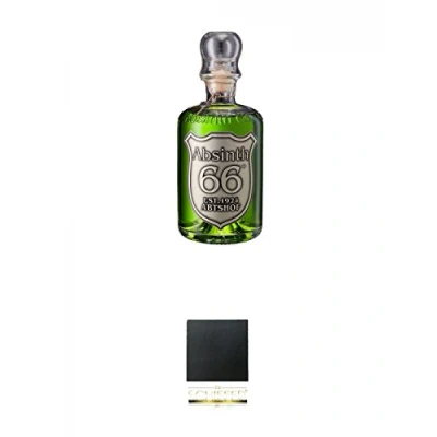 Abbildung von Absinth 66 Classic Grün 66% 0,5 Liter + Schiefer Glasuntersetzer eckig ca. 9,5 cm Durchmesser