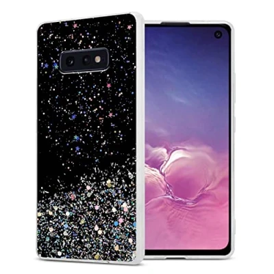 Abbildung von Cadorabo Hülle kompatibel mit Samsung Galaxy S10e Rundumschutz TPU Silikon Case Mädchen Glitzer Strass Design Slim Kratzfest Weiche Gummi Bling Schutzhülle für in Schwarz