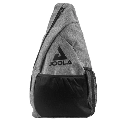 Abbildung von JOOLA Essentials Sling Pickleball Tasche passend für 2 Schläger und 4 Bälle mit Fronttasche, Zaunhaken Wasserflaschen Netztasche wendbarer einzelner Rucksackgurt links oder rechts, grau, L,