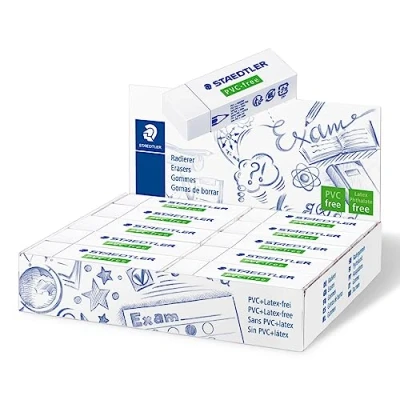 Abbildung von STAEDTLER 525 B20 Radierer PVC und latexfrei, 23 x 13 65 mm, Schachtel mit 20 Stück, weiß