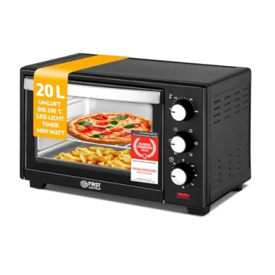 Abbildung von TZS FIRST AUSTRIA Minibackofen 20L Mini Backofen, 1380W, Unter Oberhitze, bis 230 Grad, Doppelglastür, stufenlose Temperaturregelung, 60 Min Timer, Ofen, Krümelblech