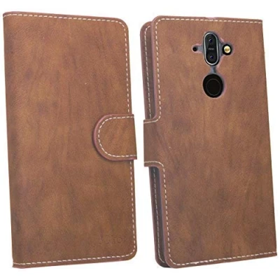Abbildung von cofi1453® Buch Tasche Elegance kompatibel mit NOKIA 8 SIROCCO Handy Hülle Etui Brieftasche Schutzhülle Standfunktion, Kartenfach Braun