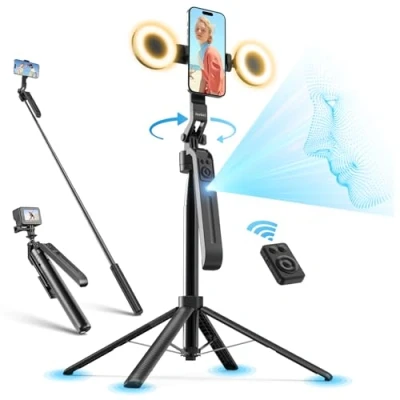Abbildung von Jeebel Tripod Smartphone mit Auto Gesichtsverfolgung, 180 cm Ausziehbarer Stativ Handy Gestensteuerung, Keine App erforderlich, 360 Drehbar, Selfie Stick &amp; Stabilisator für Video Live Vlog