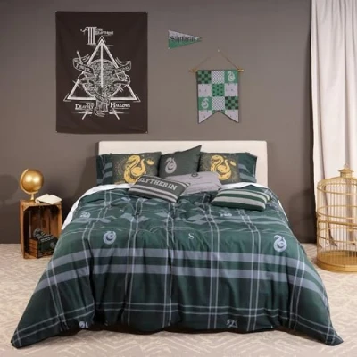 Abbildung von Belum Bettbezug Harry Potter, mit Knöpfen 100% Baumwolle, gestreift, Modell Slytherin für Betten 105 cm (180 x 220 cm)